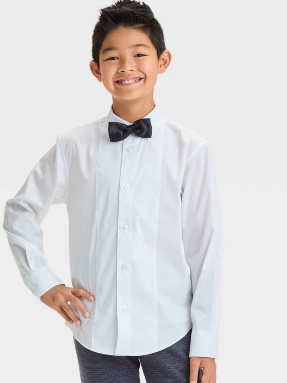 NWT Cat & Jack Boys White Dress Shirt Black Bow Tie Size S Formal